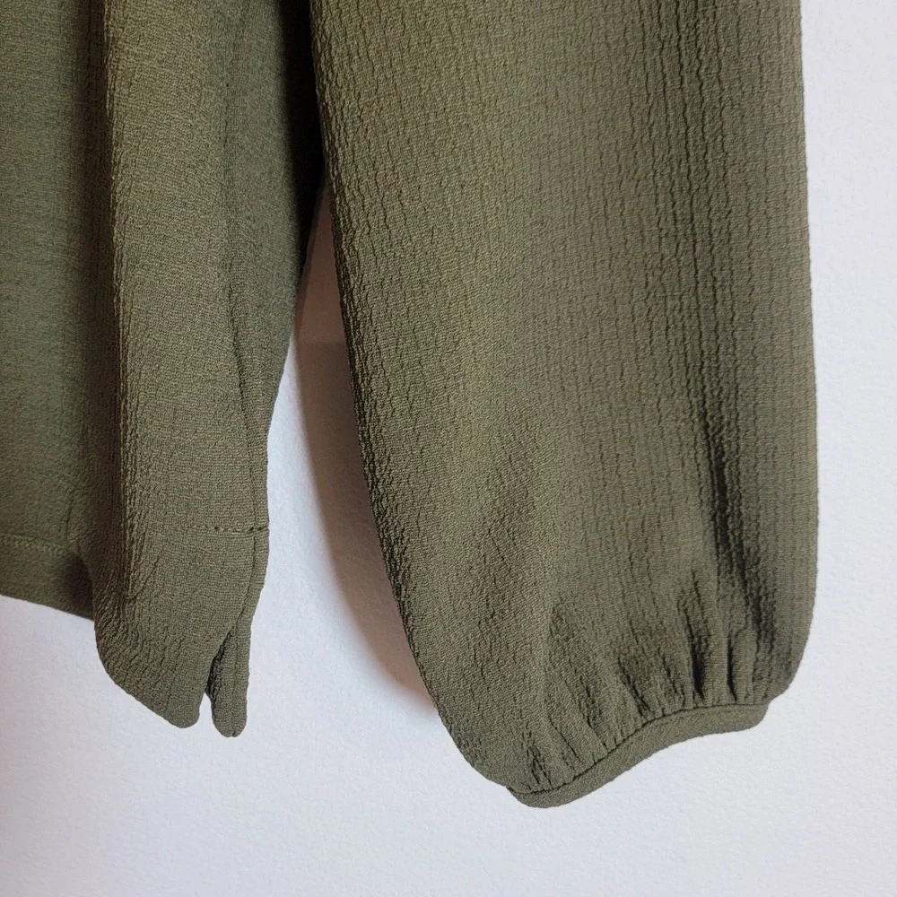 Madewell Crepe Square Neck Puff Balloon Sleeve Olive Green Top Small Romantic